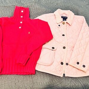 Ralph Lauren Girls Hot Pink Knit Pullover & Light Pink Quilted Jacket Size 3 T